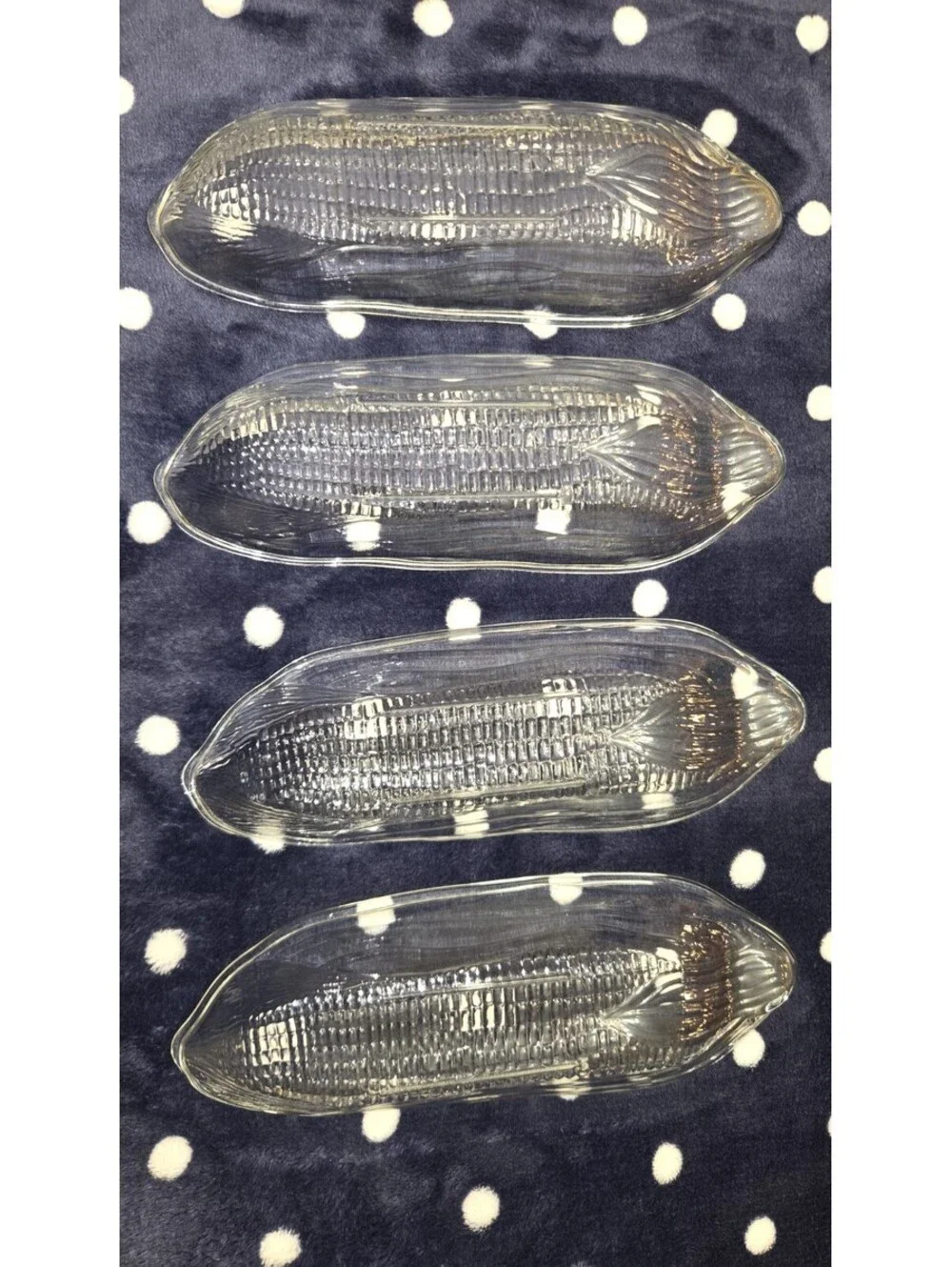 Vintage Indiana Glass Corn On The Cob Dishes Set Of 4 Clear Pressed Glass